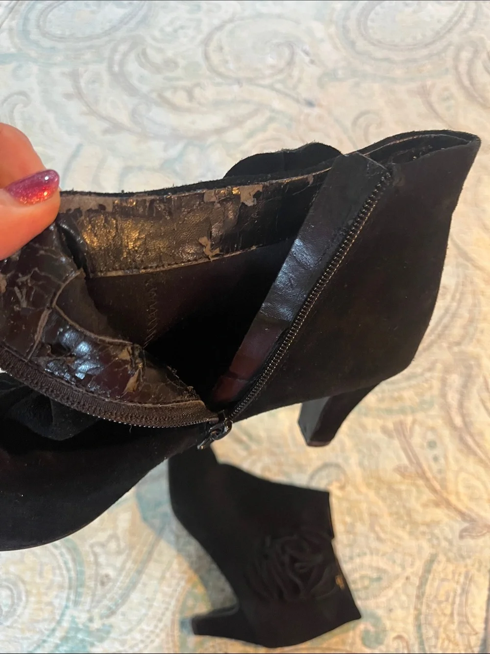 Laura Ashley Black Suede Floral Accent Women's Ankle Boots